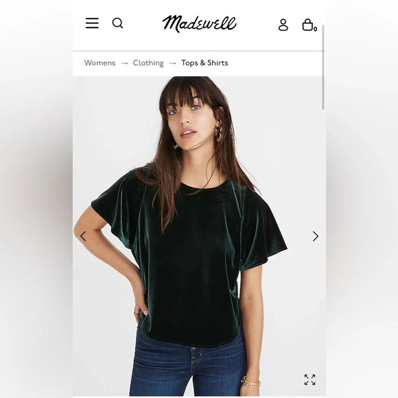 Madewell‎ Velvet Butterfly Top dark green size medium curved hem - Picture 1 of 9